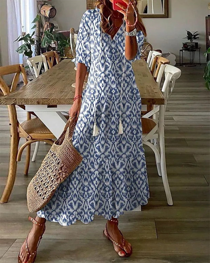 Michaela - Boho Klänning med Täckning för Mage