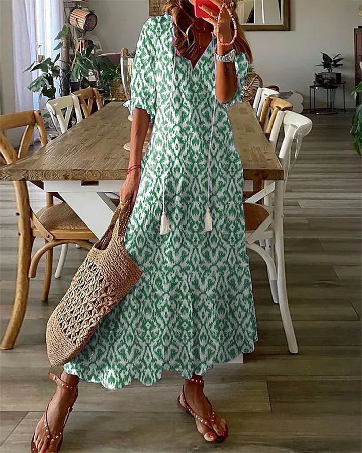 Michaela - Boho Klänning med Täckning för Mage