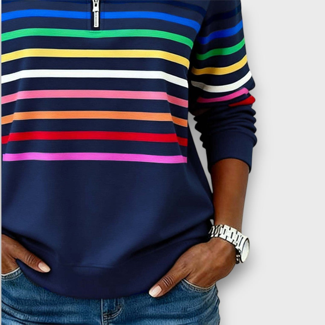 Mary – Zip-Neck Striped Sweater