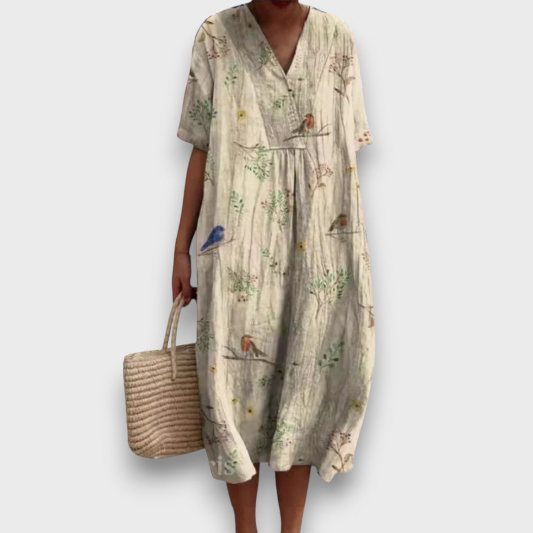 Miradie – Floral Midi Dress with V-Neck