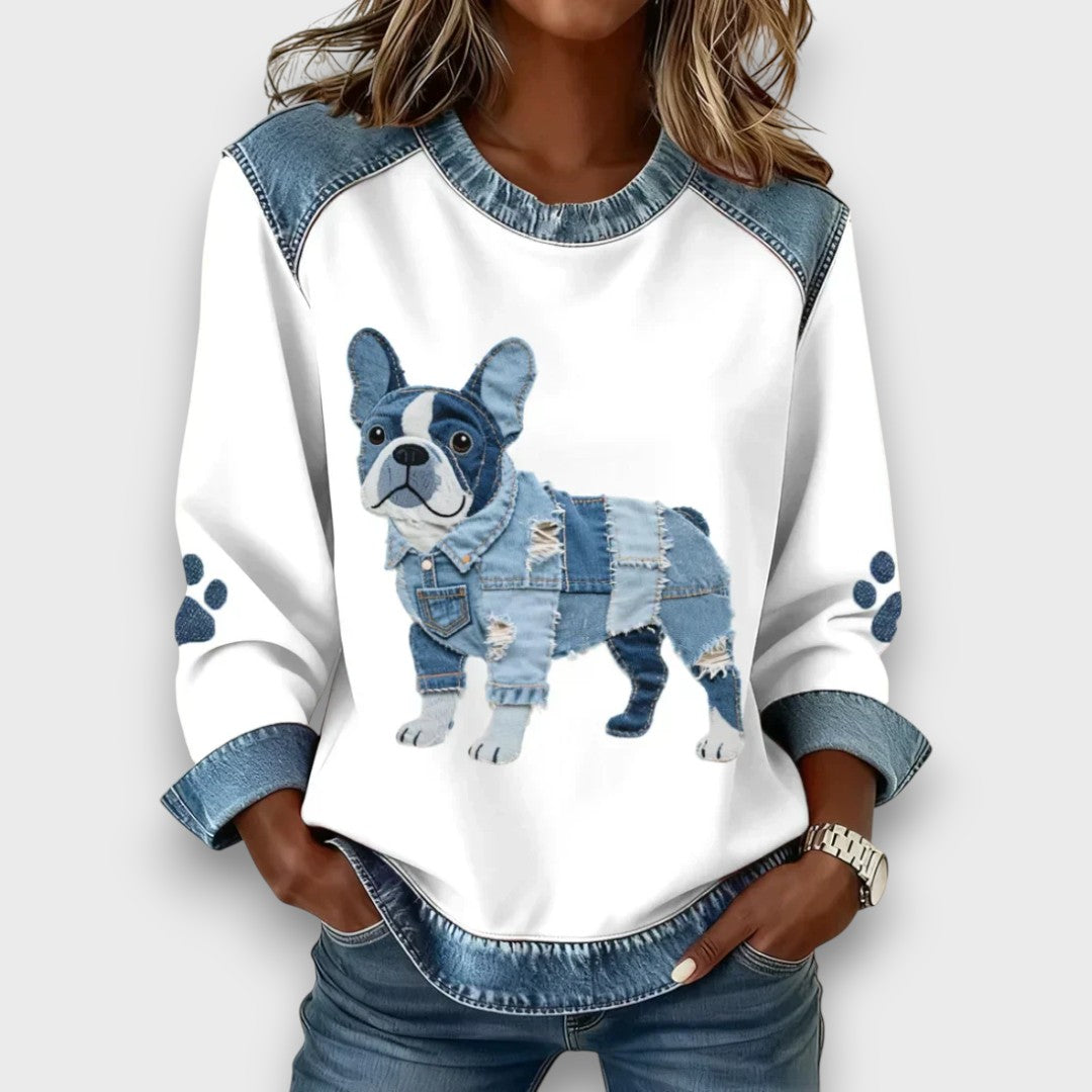 Lilah – Patchwork Dog Sweatshirt with Denim Details