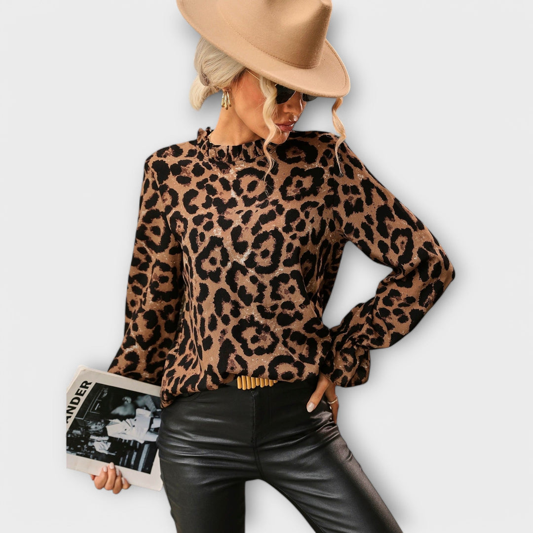 Kayla - Leopard Print Blouse with Pleated Collar
