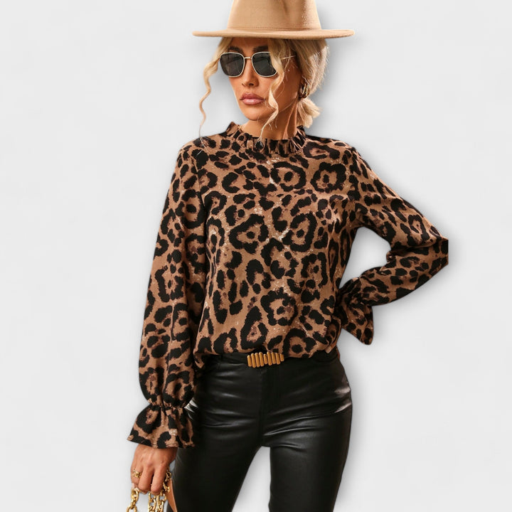 Kayla - Leopard Print Blouse with Pleated Collar