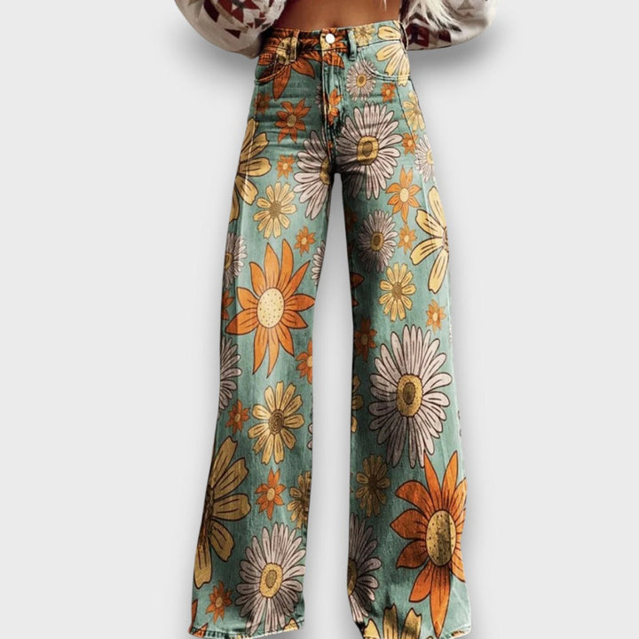Fiorella – Wide Cut Jeans with Retro Floral Print