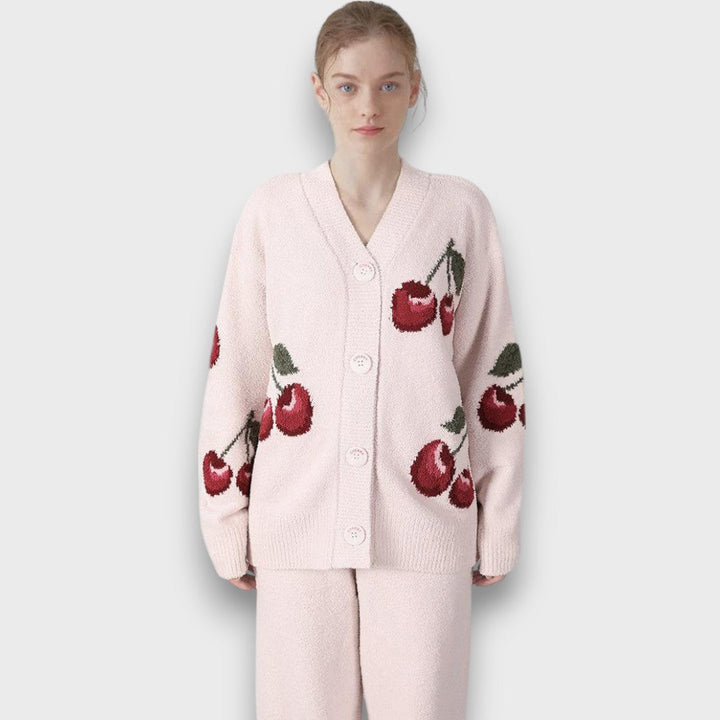 Cerisea – Fluffy Pajama Set with Cherry Motif