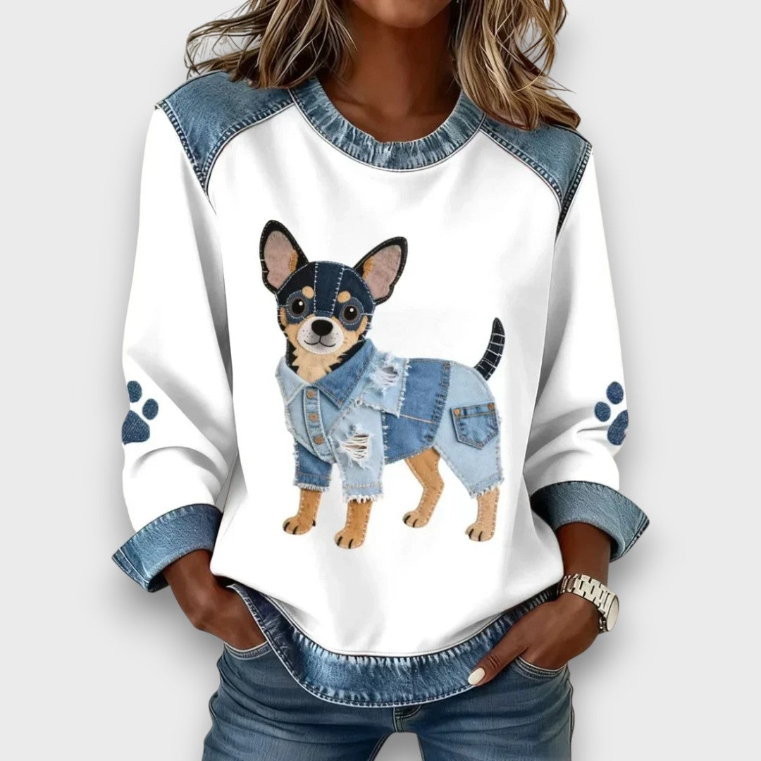 Lilah – Patchwork Dog Sweatshirt with Denim Details