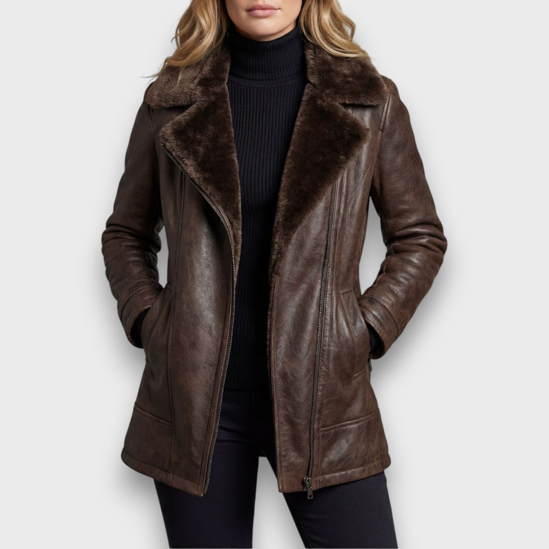 Ravene – Shearling-Trim Leather Winter Jacket