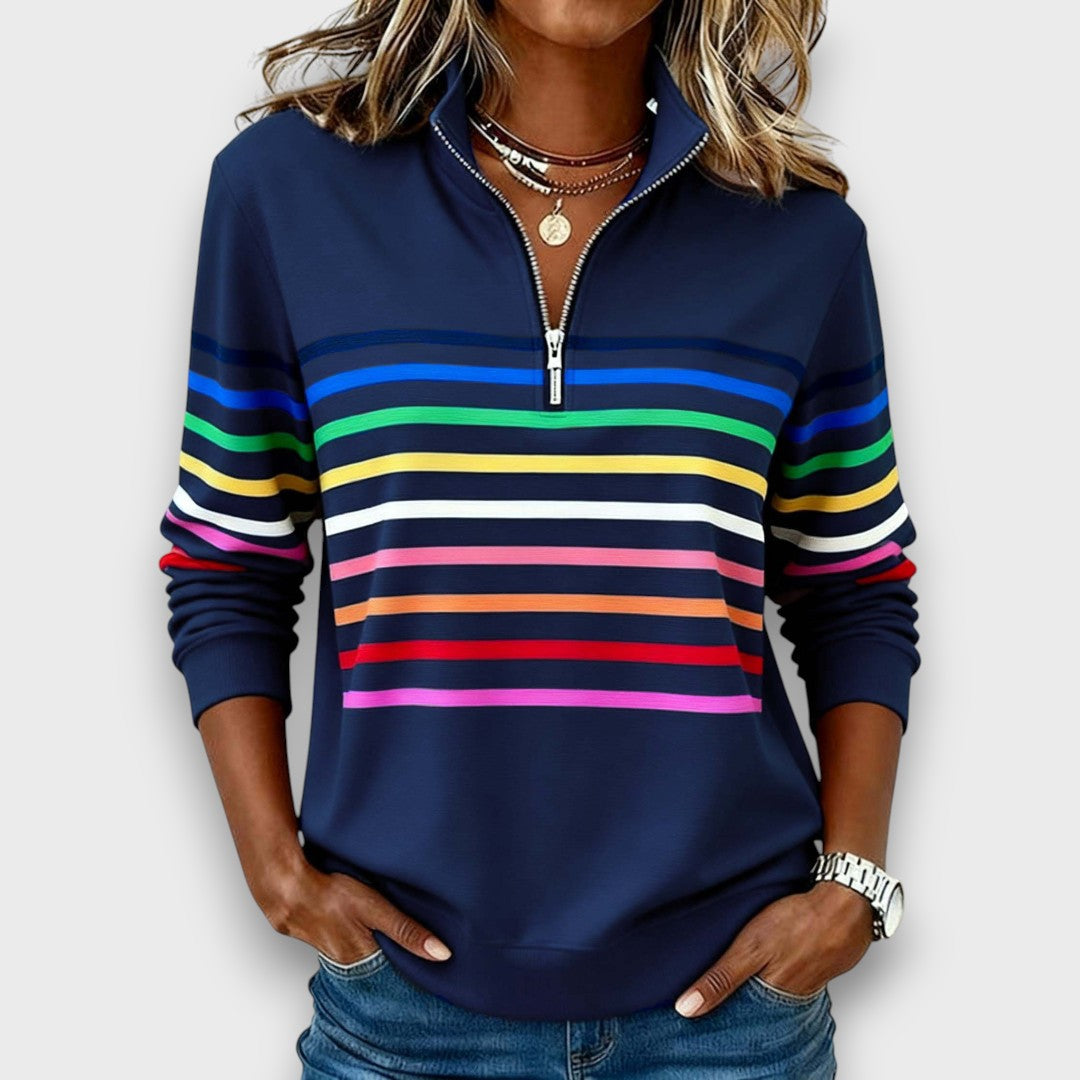 Mary – Zip-Neck Striped Sweater