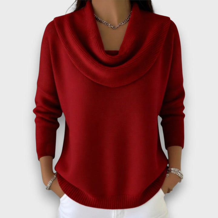 Meliora – Soft Drape-Collar Knit Sweater