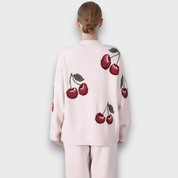 Cerisea – Fluffy Pajama Set with Cherry Motif