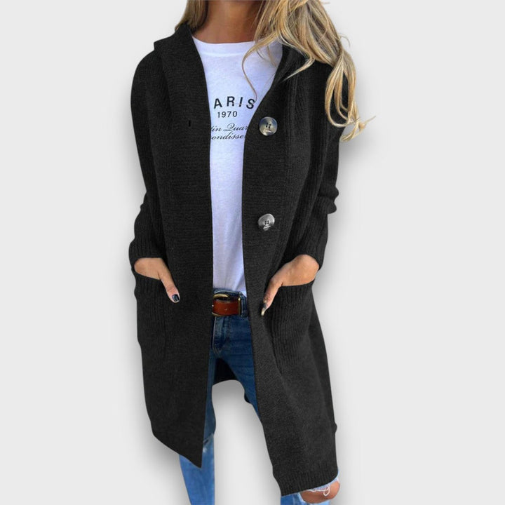 Fara – Knit Cardigan with Hood & Button Placket