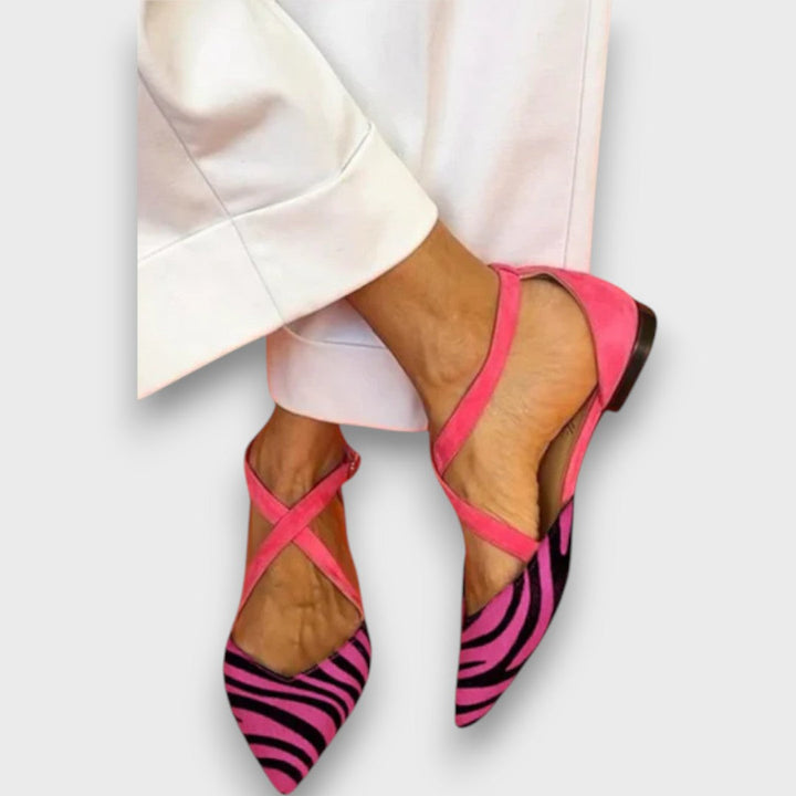 Fenna – Ballerinas with Zebra Pattern and Cross Straps