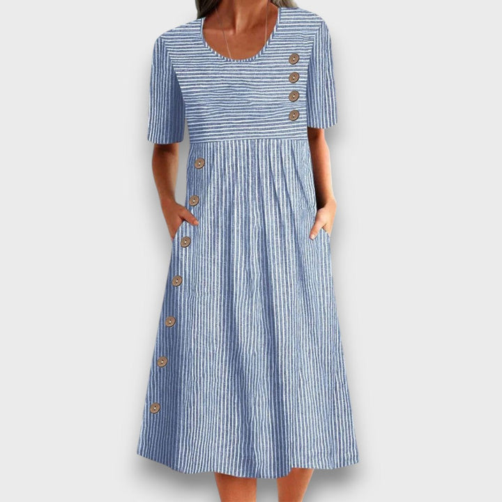 Lioraine – Striped Midi Dress with Button Details