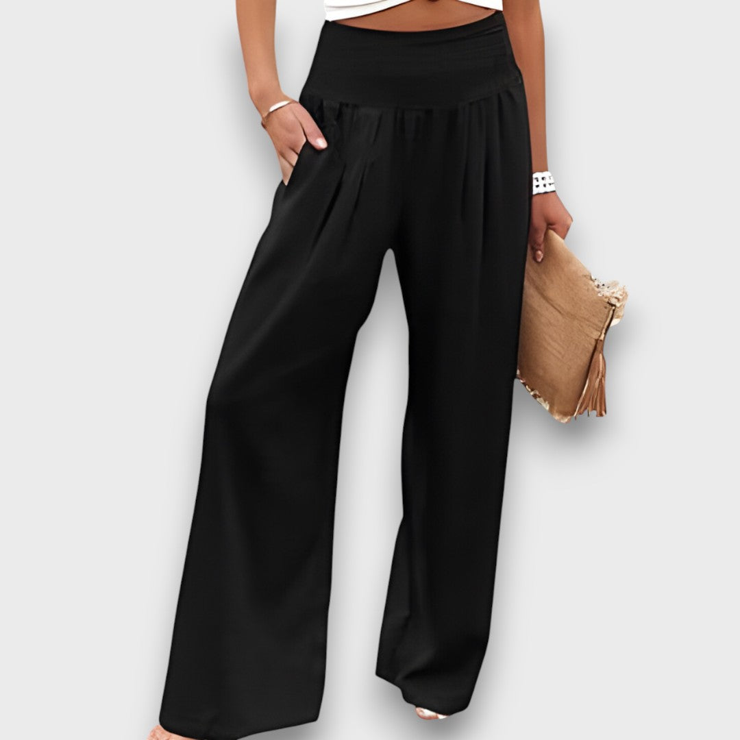 Solaya – Wide Summer Pants with Smocked Waistband