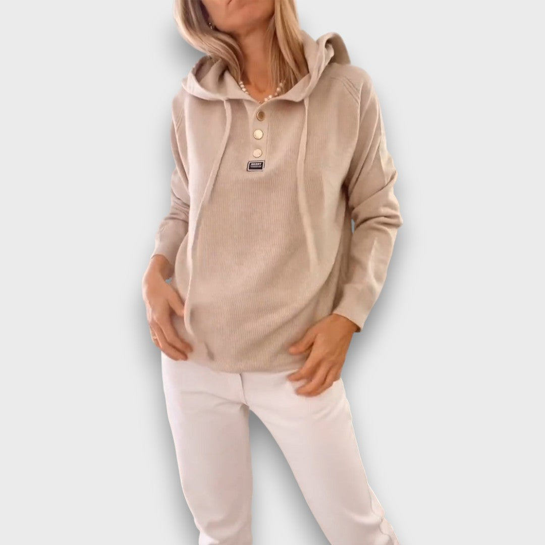 Mirellin – Soft Knit Button-Hood Sweater