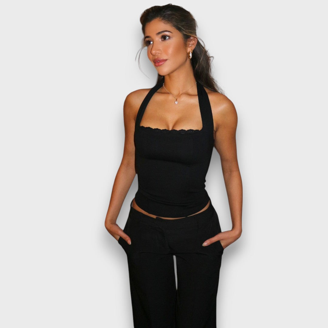 Leane – Corset Top with Halter Neck and Lace Edge