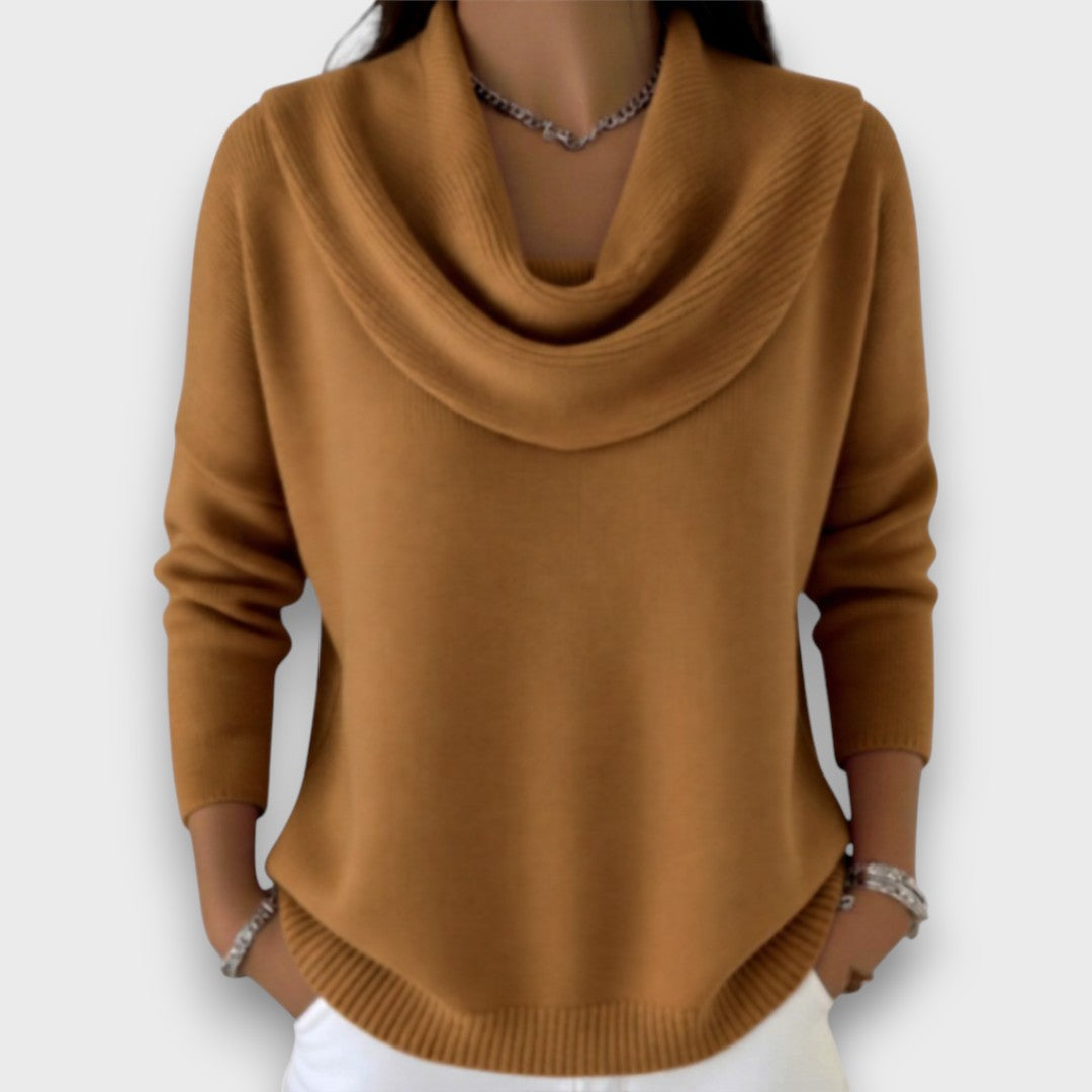 Meliora – Soft Drape-Collar Knit Sweater