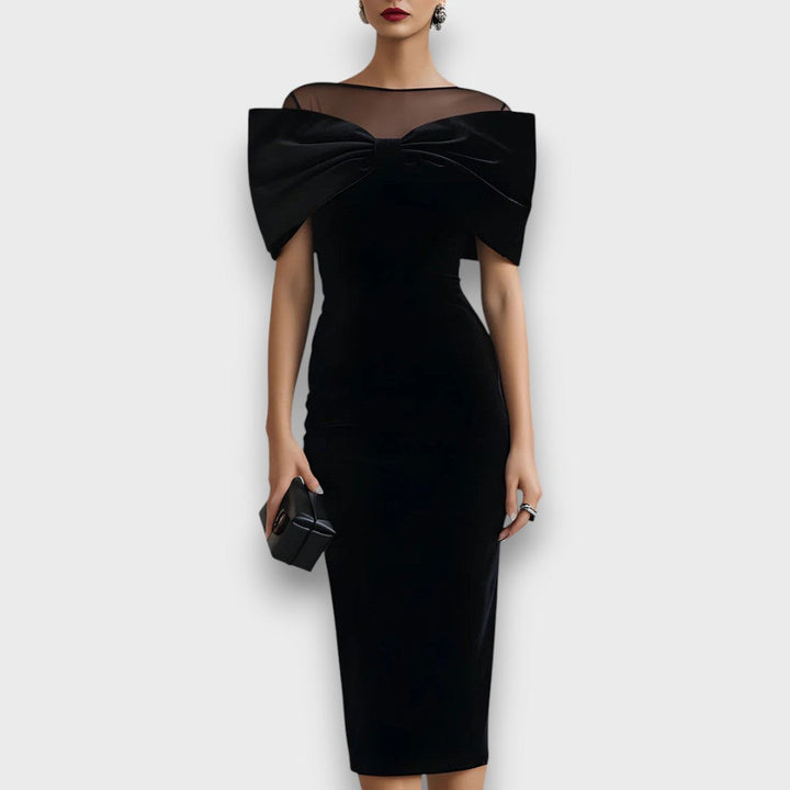 Velara – Bow-Front Velvet Evening Dress