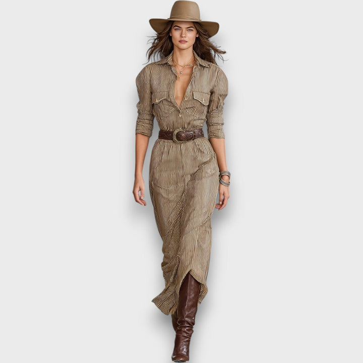 Fiorenzae – Striped Maxi Dress with Collar