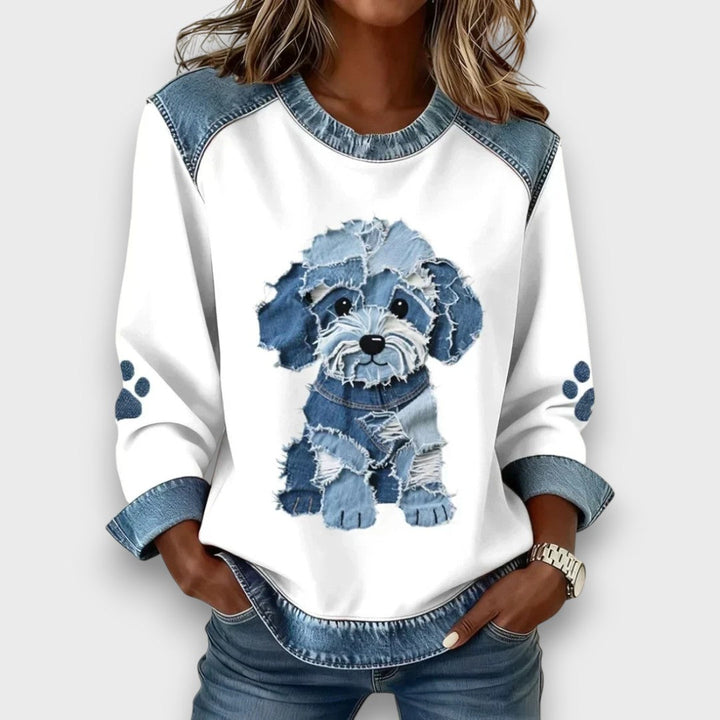 Lilah – Patchwork Dog Sweatshirt with Denim Details