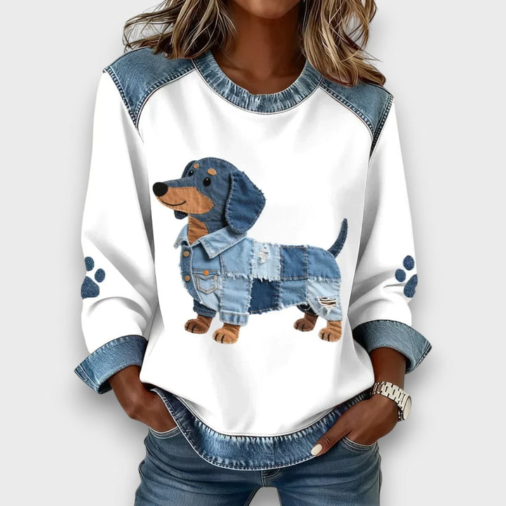 Lilah – Patchwork Dog Sweatshirt with Denim Details