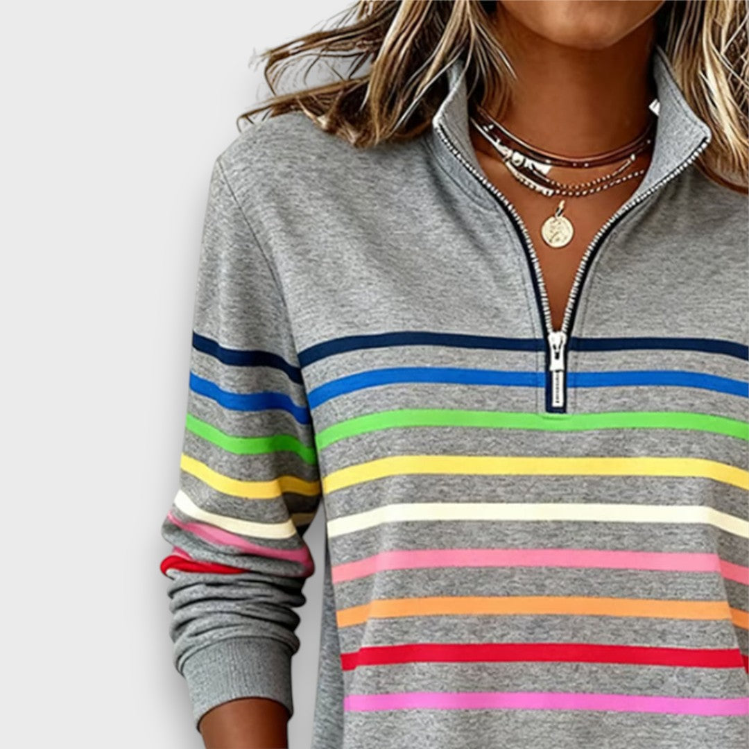Mary – Zip-Neck Striped Sweater