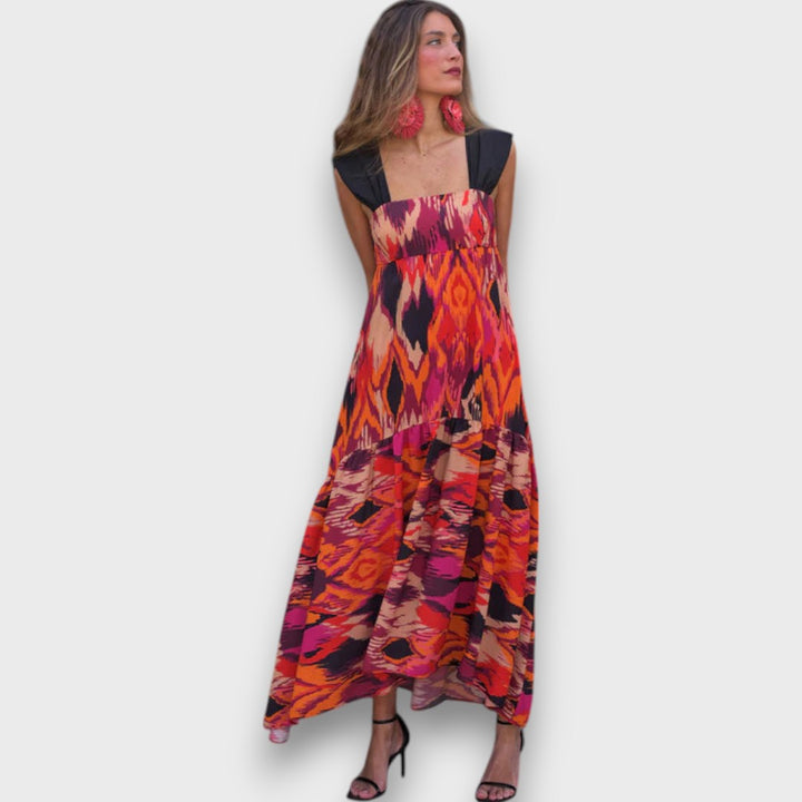 Naiara – Maxi Dress with Ethno Print and Statement Straps