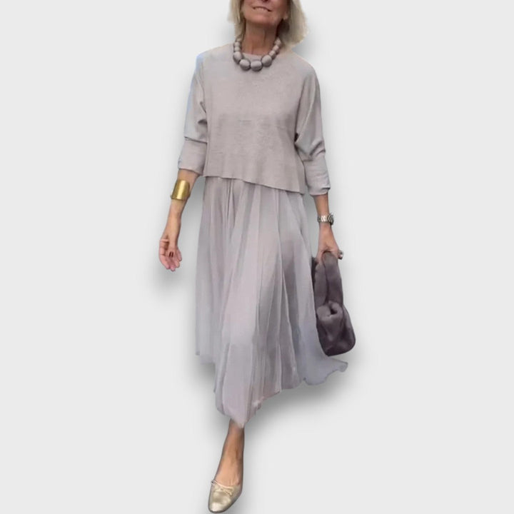 Alex – Elegant Knit-Tulle Layered Dress