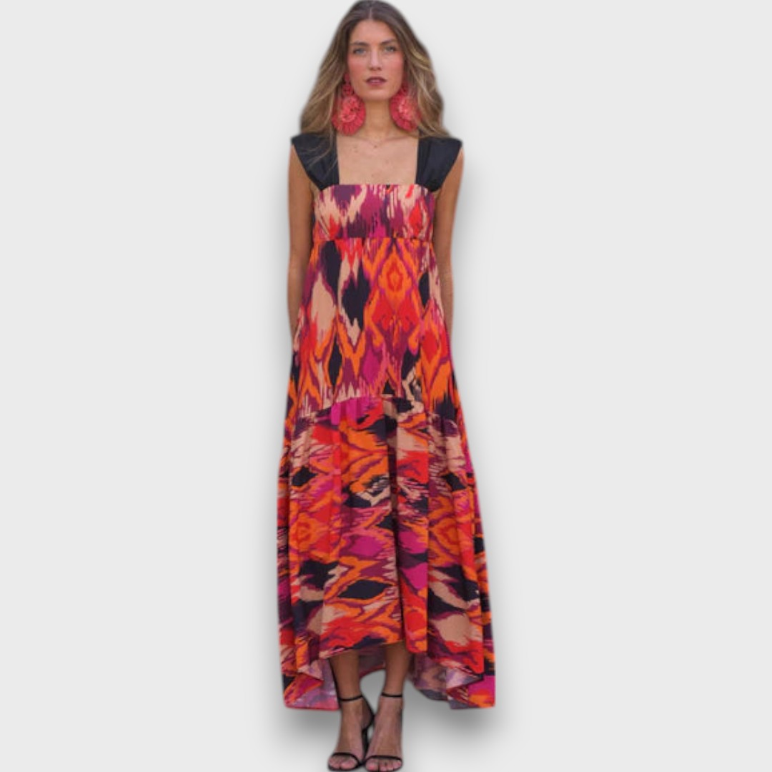 Naiara – Maxi Dress with Ethno Print and Statement Straps