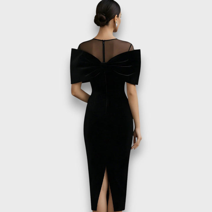 Velara – Bow-Front Velvet Evening Dress
