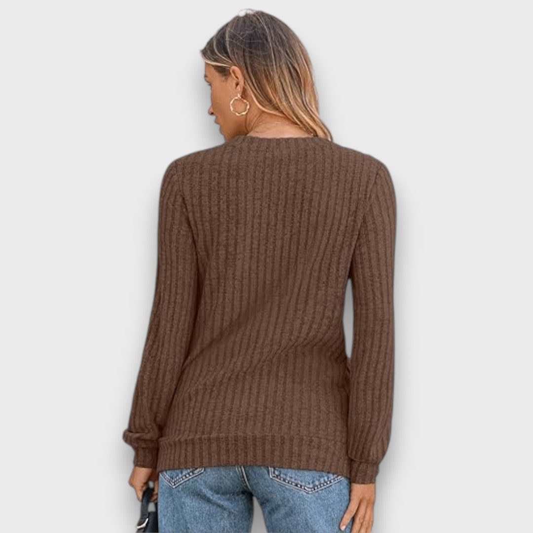 Maelyn – Ribbed Knit V-Neck Sweater