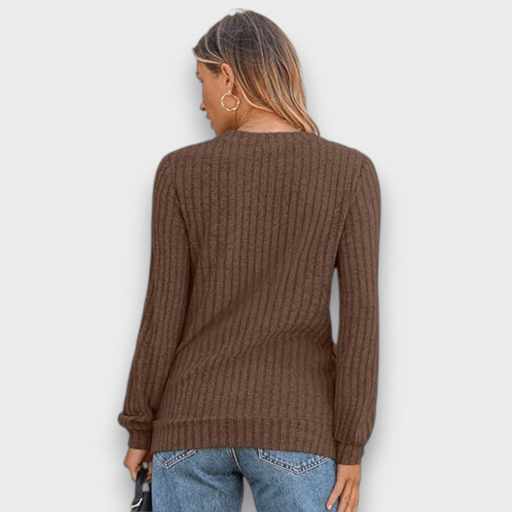 Maelyn – Ribbed Knit V-Neck Sweater