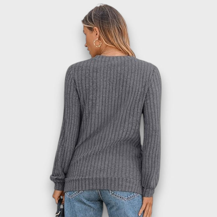 Maelyn – Ribbed Knit V-Neck Sweater