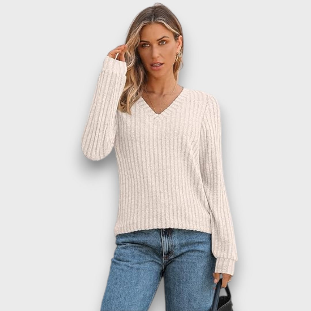 Maelyn – Ribbed Knit V-Neck Sweater