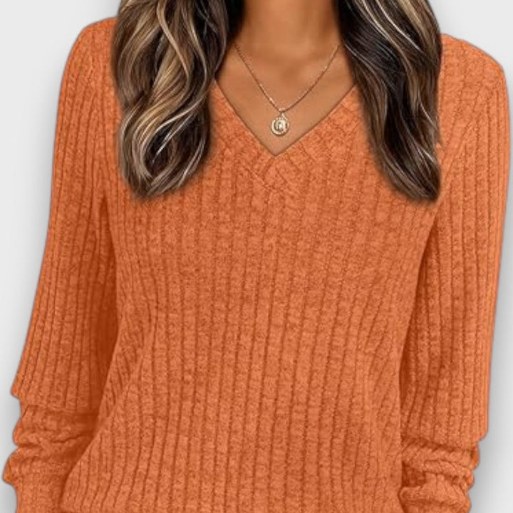 Maelyn – Ribbed Knit V-Neck Sweater