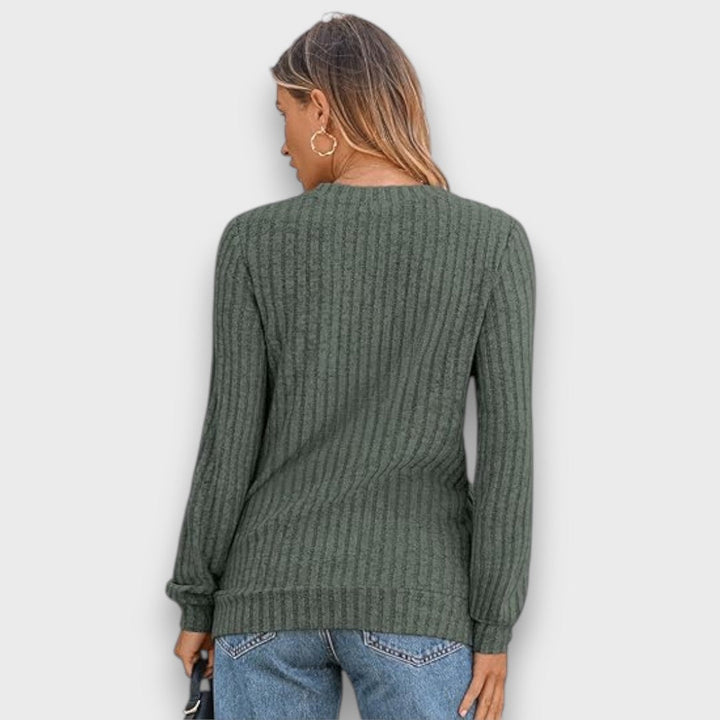 Maelyn – Ribbed Knit V-Neck Sweater