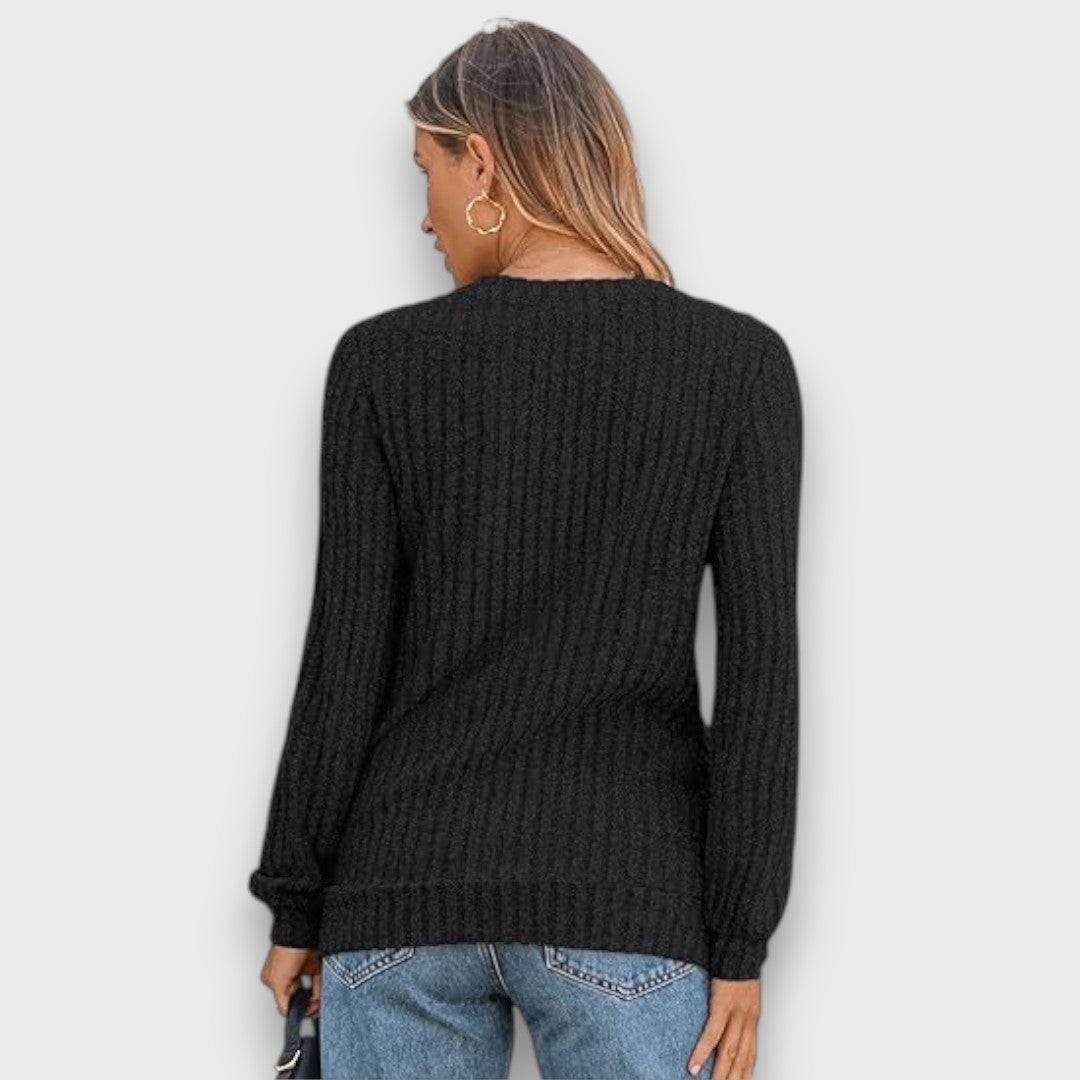 Maelyn – Ribbed Knit V-Neck Sweater