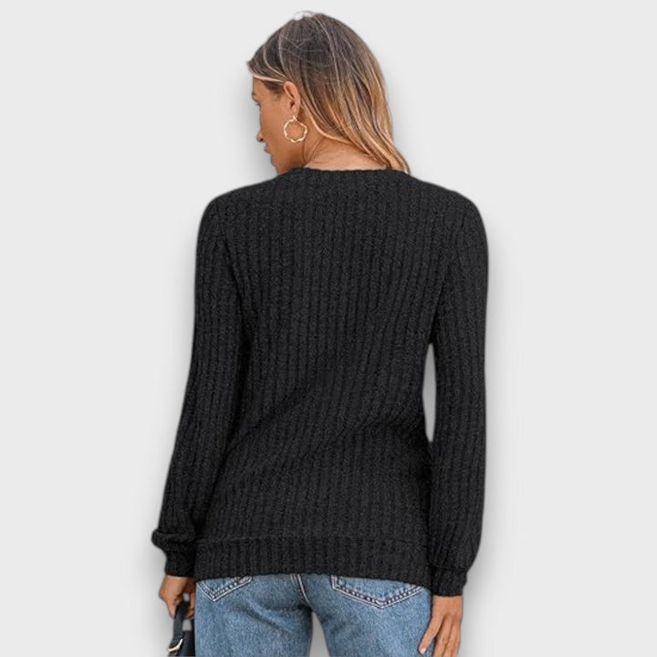 Maelyn – Ribbed Knit V-Neck Sweater