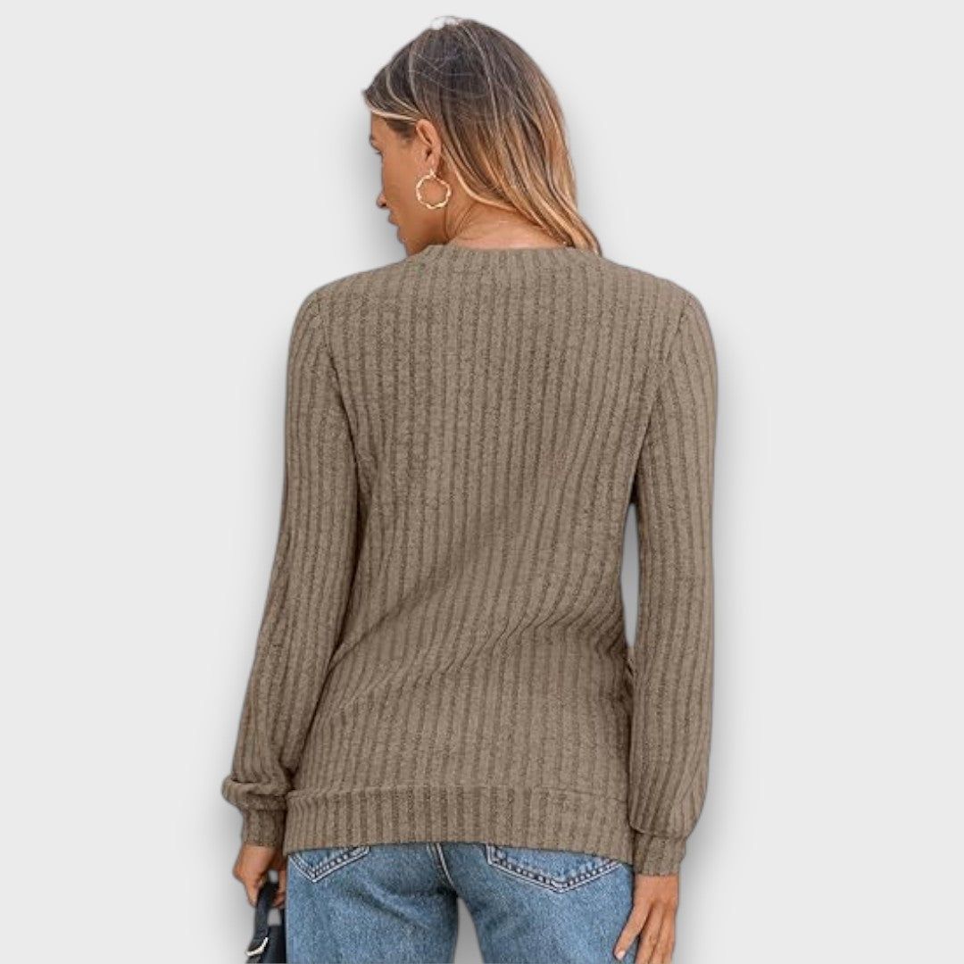 Maelyn – Ribbed Knit V-Neck Sweater