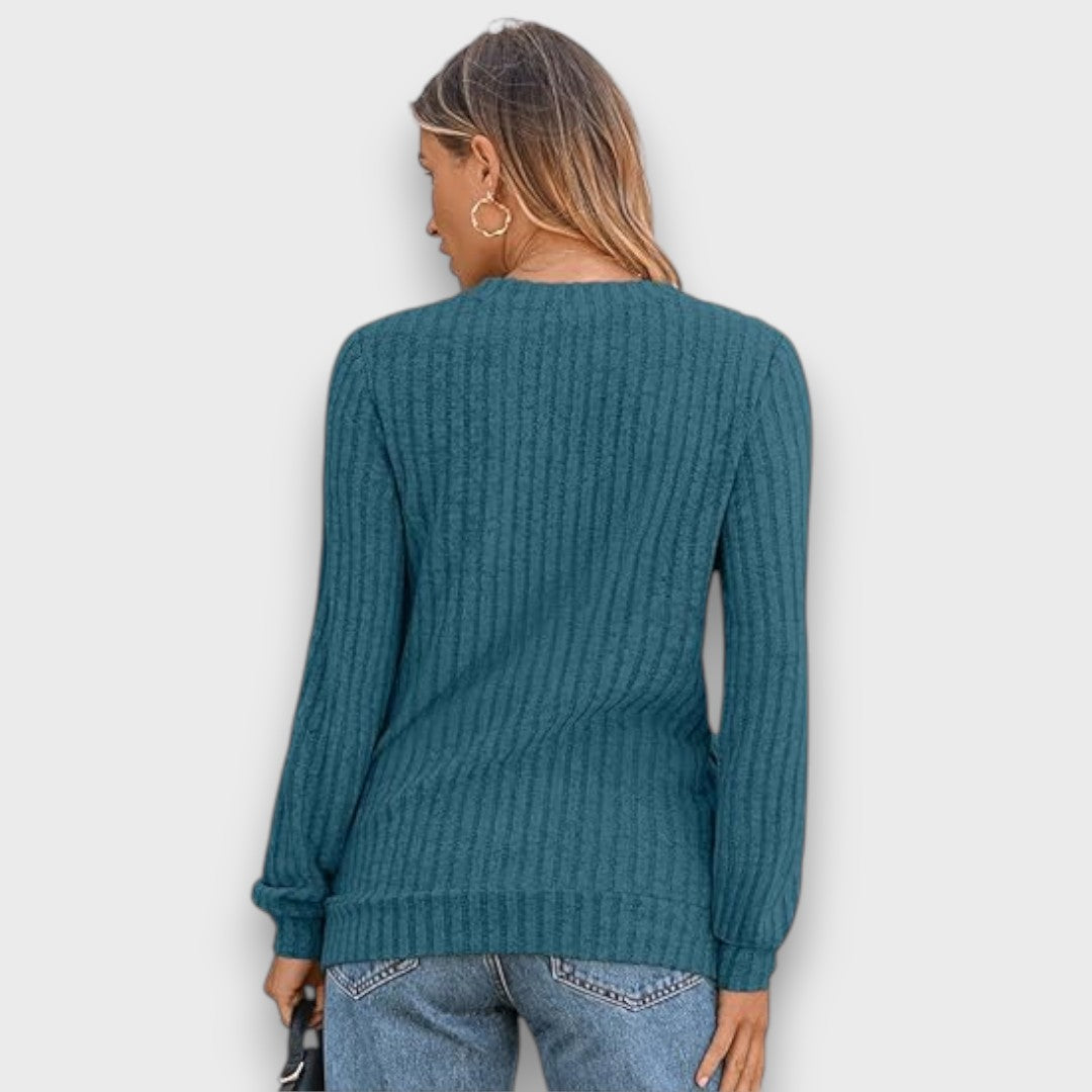 Maelyn – Ribbed Knit V-Neck Sweater