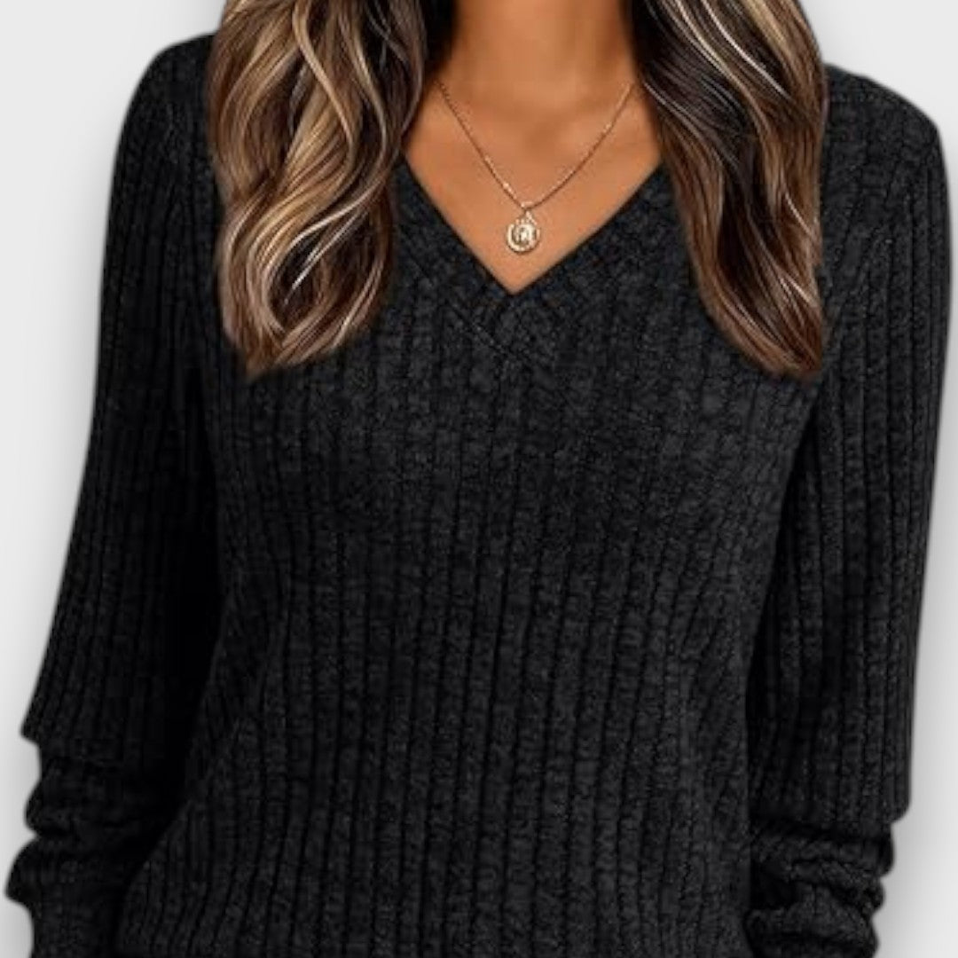 Maelyn – Ribbed Knit V-Neck Sweater
