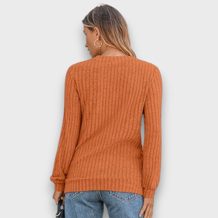 Maelyn – Ribbed Knit V-Neck Sweater