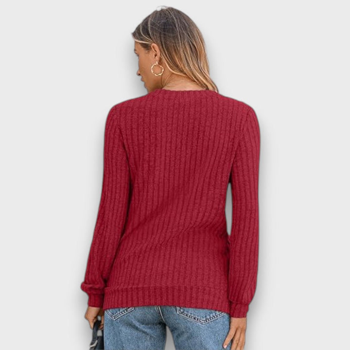 Maelyn – Ribbed Knit V-Neck Sweater