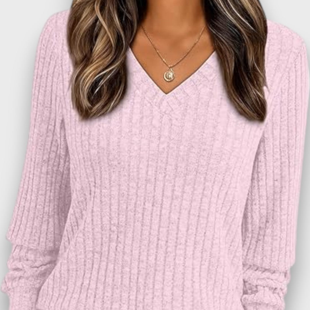 Maelyn – Ribbed Knit V-Neck Sweater