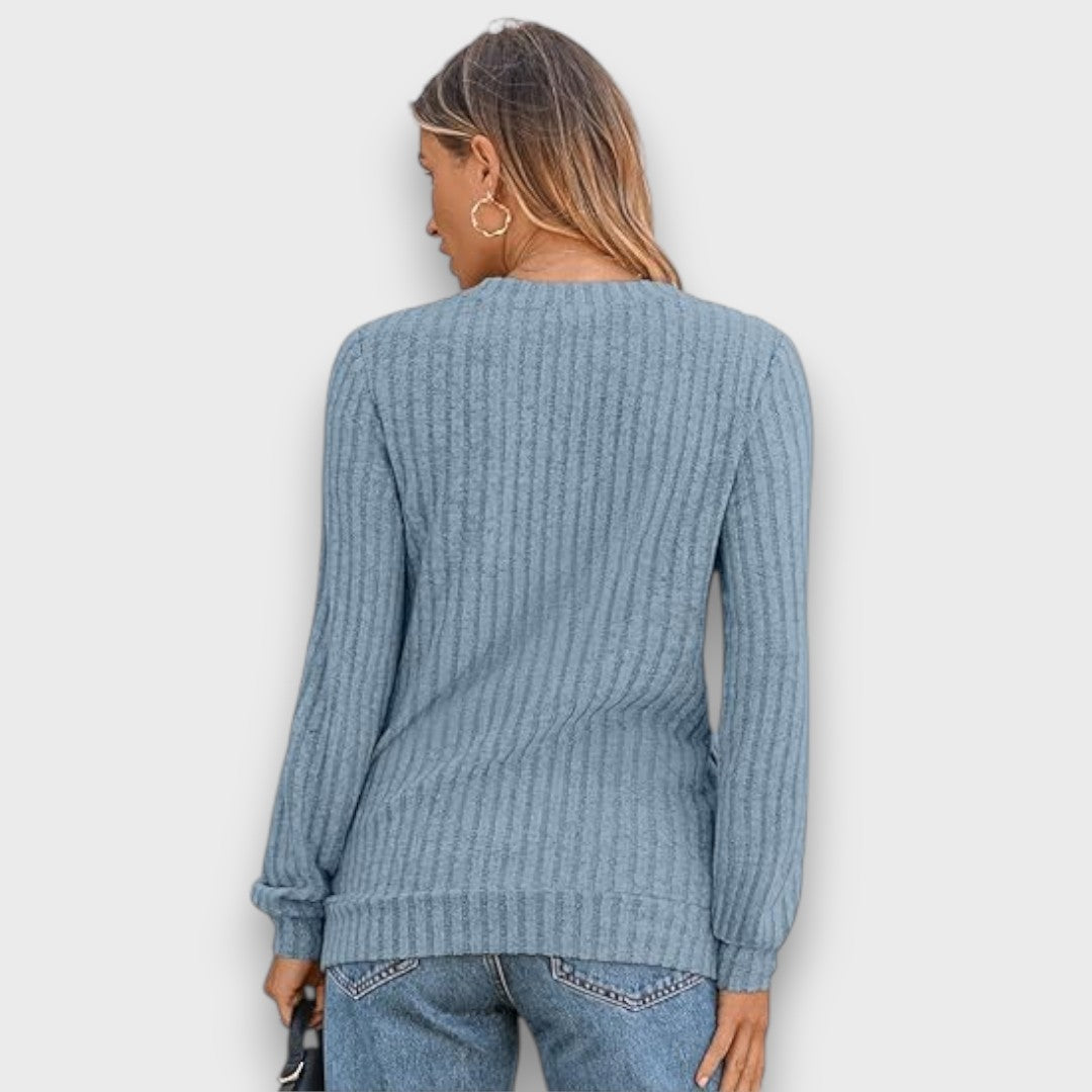 Maelyn – Ribbed Knit V-Neck Sweater