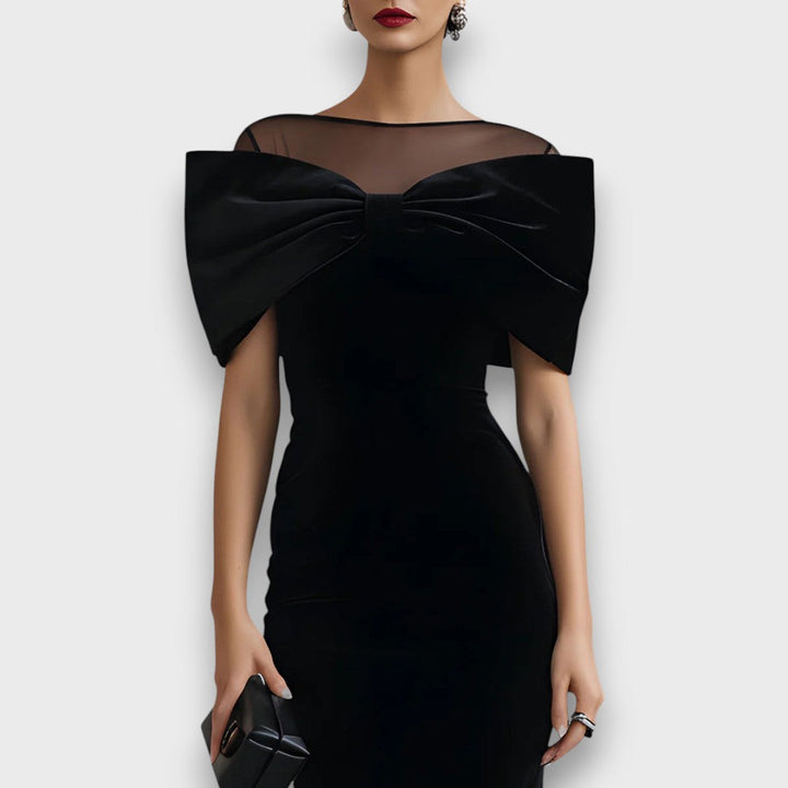 Velara – Bow-Front Velvet Evening Dress