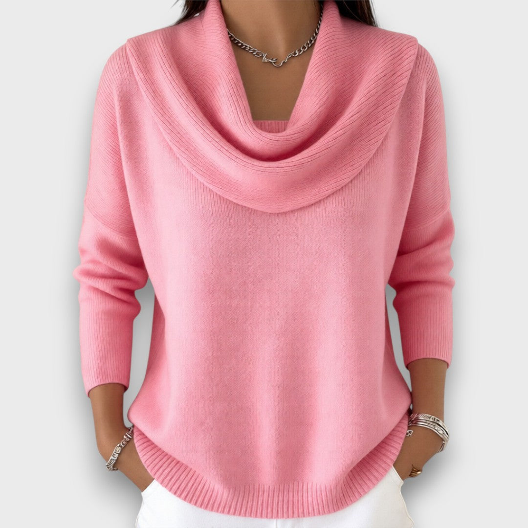 Meliora – Soft Drape-Collar Knit Sweater