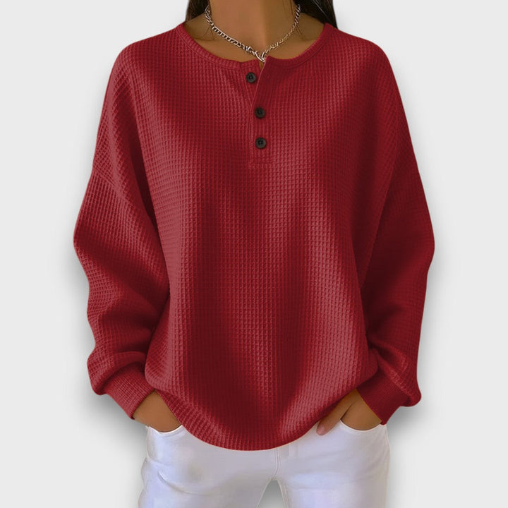 Giada – Waffle-Knit Henley Sweater