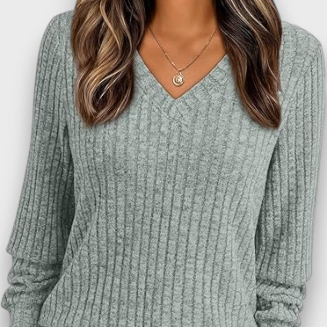 Maelyn – Ribbed Knit V-Neck Sweater