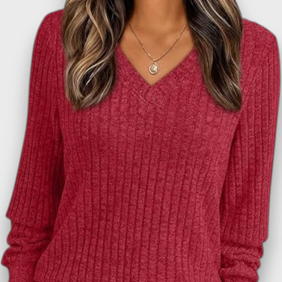 Maelyn – Ribbed Knit V-Neck Sweater